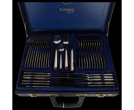 A Jager Solingen 24ct gold plated and stainless steel canteen of cutlery for 12 people, in fitted caseAll in good overall con