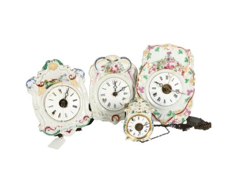 4 Continental ceramic and enamel wall clocks, largest 23cm 