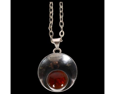 NIELS ERIK FROM - a sterling silver and amber set pendant and chain 