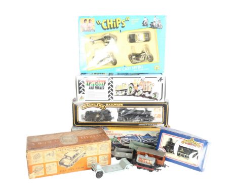 A quantity of Vintage toys, including "Chips" Highway Patrol diecast metal set, with plastic parts, an OK RAF aircraft transp