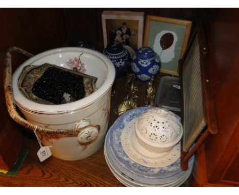 Vintage doll's deckchair, ginger jars, slop bucket, evening purses, etc.
