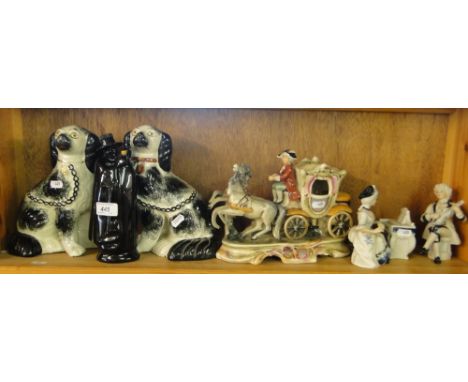 Pair of spaniels, Wade Sandemann decanter and ornaments.