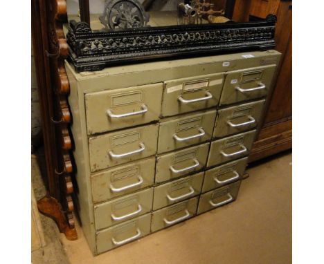 A Vintage metal 15-drawer filing cabinet.