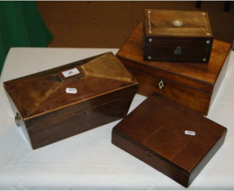 19th century sarcophagus tea caddy and 3 Antique boxes, (4).