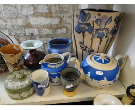 Teapot, matching jug, vases, etc.