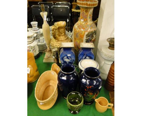 Oriental vase (a/f), large jug, table lamp, 2 pairs of vases, etc.