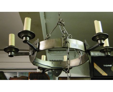 A 6 branch steel hanging light fitting.