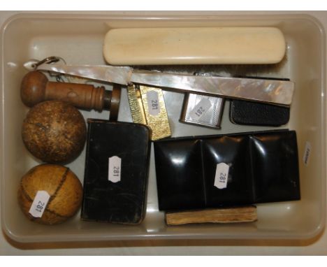 2 Vintage leather games balls, seal, lighters, etc.