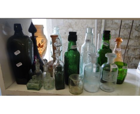 Vintage bottles, glass vase, etc.