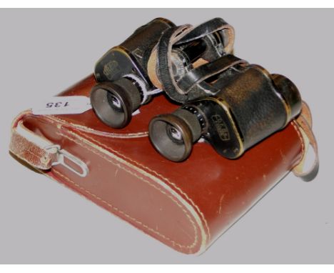 Leather cased Vintage Carl Zeiss Jena binoculars.