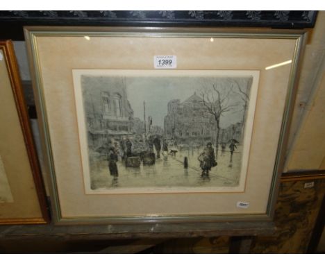 Michael Blaker, Limited Edition coloured etching, A Rainy Evening In London, 166/200, signed in pencil on the mount with lett