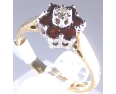 9 ct garnet and diamond cluster ring, size K