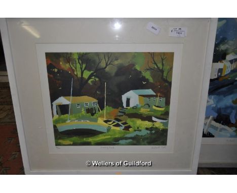 After Richard Tuff, 'Mending Boats', limited edition print 79/250, signed in pencil, 31 x 38.5cm.