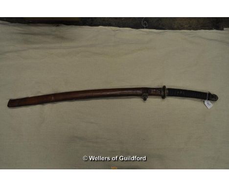 A  replica Japanese Army officer's sword, pattern 1933 Shin Gunto with leather grip, brass tsuba, metal scabbard with leather