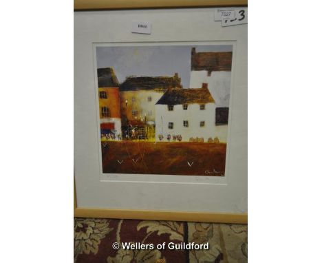 After Glyn Macey, houses on the seafront, limited edition print 67/300, signed in pencil, 26 x 26cm