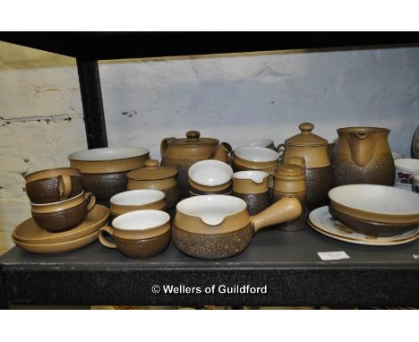 Denby part breakfast set in brown; eight Royal Worcester Evesham ramekins.