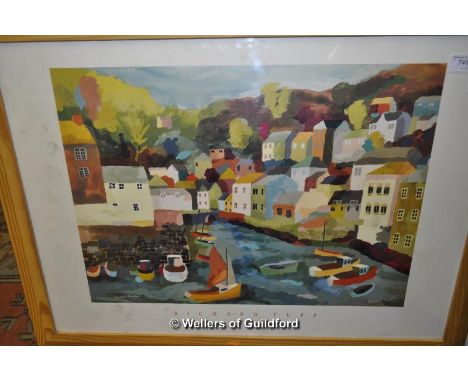 After Richard Tuff, two prints, 'Cornish Harbour', 38.5 x 53cm; another, larger print, 46.5 x 61cm.