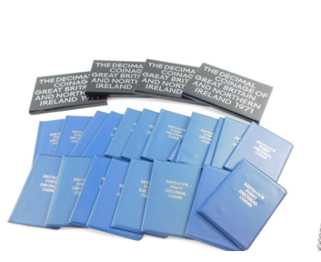 Four sets of decimal coinage of Great Britian and Northern Ireland 1971, cased, together with wallets containing Britains fir