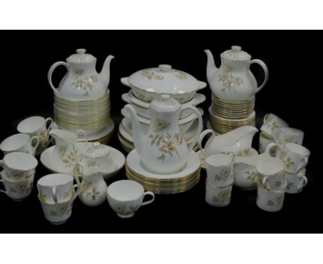 A Royal Doulton porcelain part dinner tea and coffee service decorated in the Yorkshire Rose pattern, comprising three vegeta