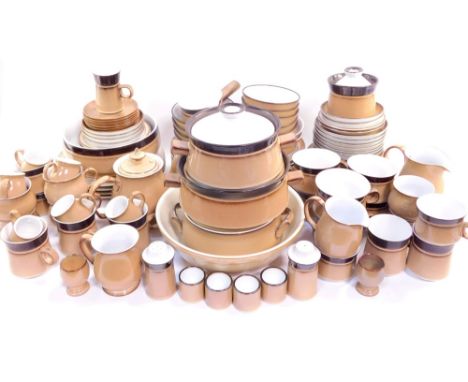 A Denby brown pottery dinner tea and coffee service, including vegetable tureen and covers, dinner plates, steak plates, frui