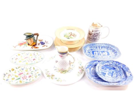 A Staffordshire late 19thC porcelain part dessert service, Coalport porcelain Caughley mask head jug, Franklin porcelain The 