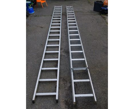 An extending step ladder in two sections.