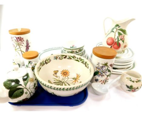 A group of Portmeirion pottery decorated in the Botanic Garden pattern, including storage jars, oval platters, bowls, plates,