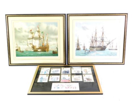 Mark R Myers (20thC). Nelson Rejoins The Victory, and Mary Rose Off Southsea Castle, artist signed print, dated 1982, 41cm x 