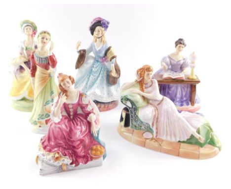 Six Peggy Davis ceramic figures, The Illustrious Ladies Of The Stage, comprising Nell Gwyn, Fanny Kemble, Sarah Siddons, Peg 