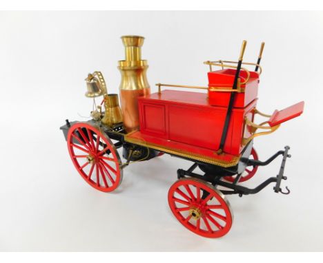A steel and brass steam model of a Victorian horse drawn fire engine, 57cm long.  