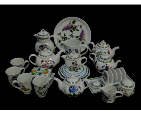 A group of Portmeirion teawares decorated in the Botanic Garden pattern, including teapots, covered hot water jug, pitcher, m