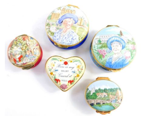 Two Crummles enamel boxes, to commemorate the hundredth year of Her Majesty Queen Elizabeth The Queen Mother, one containing 