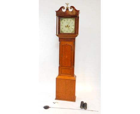 Samuel Deacon, Barton. A George III mahogany and oak long case clock, the square enamel dial painted with floral spandrels, A