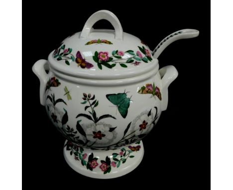 A Portmeirion pottery soup tureen cover and ladle, decorated in the Botanic Garden pattern, printed marks. 