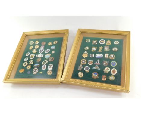 Enamel bowling club medals, c1970s, framed and glazed. (61)