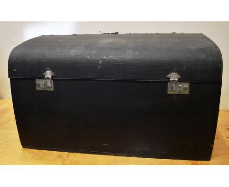 A BREXTON MOTOR CAR TRUNK  with a black rexine covered finish, 47.5cm high, 87cm wide, 39cm deep. 
