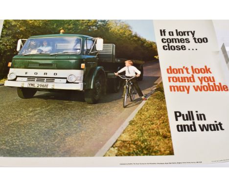 TWO ROYAL SOCIETY FOR THE PREVENTION OF ACCIDENTS PICTORIAL POSTERS  circa 1970s, the first 'Don't let them die on the roads 