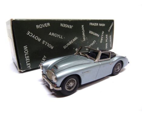 [WHITE METAL]. A K. &amp; R. REPLICAS NO.KR16, AUSTIN HEALEY 100/6  metallic silver-blue, generally very good condition (lack