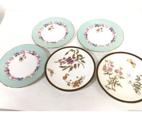 A pair of Royal Worcester Limoges style decorated plates, with butterflies and floral sprays, and gilt borders and a set of t