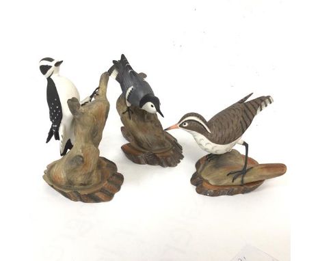 A Wedgwood china figure, First Edition Canadian Spotted Sandpiper, no.365/500, a Downy Woodpecker, 112/500 and a Nuthatch, 28