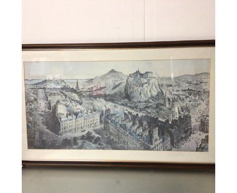 A panoramic view of Edinburgh from Charlotte Square to Calton Hill, print in glazed frame (48cm x 97cm)