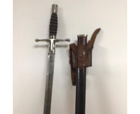 A Scottish Officer's pattern cross hilt sword, nickel plated mounts, shagreen grip with wire band, Wilkinson's Sword etched b