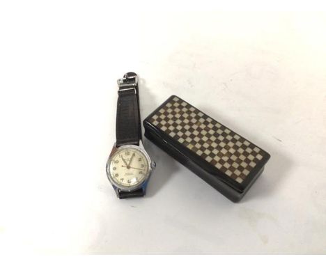 A stainless steel Altair 17 Geo wristwatch with arabic numerals, on black leather strap, with seconds hand (dial excluding be