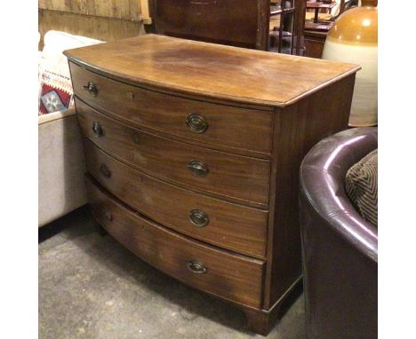 A 19thc mahogany bow front chest, the top with moulded edge above four long graduated drawers, raised on bracket feet (top a/