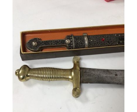 A French Infantry short sword, 1831 pattern, Gladius model with brass hilt, dated 1838 together with a late 20thc Persian dag