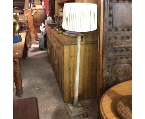 A painted square column modern floor lamp on square moulded base, with pleated shade (120cm x 26cm x 26cm)