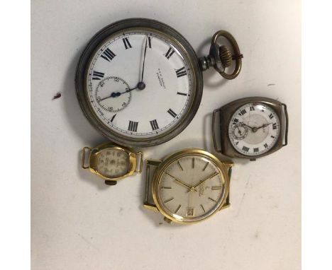 A Rolex silver cushion cased watch, lacking back, cracked glass, damage to enamel (a/f), together with a stainless steel pock