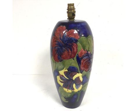 A Moorcroft ovoid baluster vase lamp decorated with anenome design, partial paper label verso, impressed mark (38cm to should