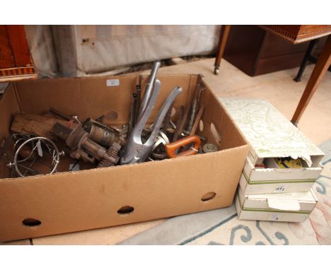 A MISCELLANEOUS GROUP OF ITEMS to include chrome plated bathroom fittings, corking devices, an old citation with wax seal in 