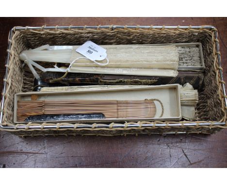 VARIOUS LATE 19TH CENTURY/EARLY 20TH CENTURY LADIES FANS, some with ivory and mother of pearl sticks